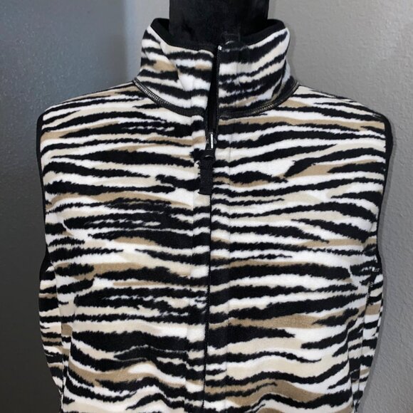 Kim Rogers Vest Womens Large Reversible Animal Print Fleece Pockets Black White - Picture 2 of 11